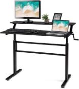 Standing Desk 120 x 60cm, 2-Tier Height Adjustable Sit Stand Desk with Monitor Stand & Foldable