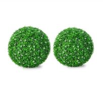 SET OF 2 ARTIFICIAL TOPIARY BALLS 48CM FAUX BOXWOOD BALLS-WITH FLOWERS. - ER53. This artificial