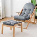 Multigot Foldable Lounge Chair with Footrest, Wooden Washable Recliner Seat, Indoor Deck Chair for