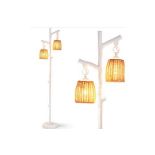 2 DIMMABLE LIGHT FARMHOUSE FLOOR LAMP WITH FOOT SWITCH WITH RATTAN STYLE-WHITE. - ER53. Designed