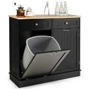 Wooden Kitchen Trash Cabinet Tilt Out Bin Holder w/ Drawer & Storage Shelf Black. - ER53. This trash