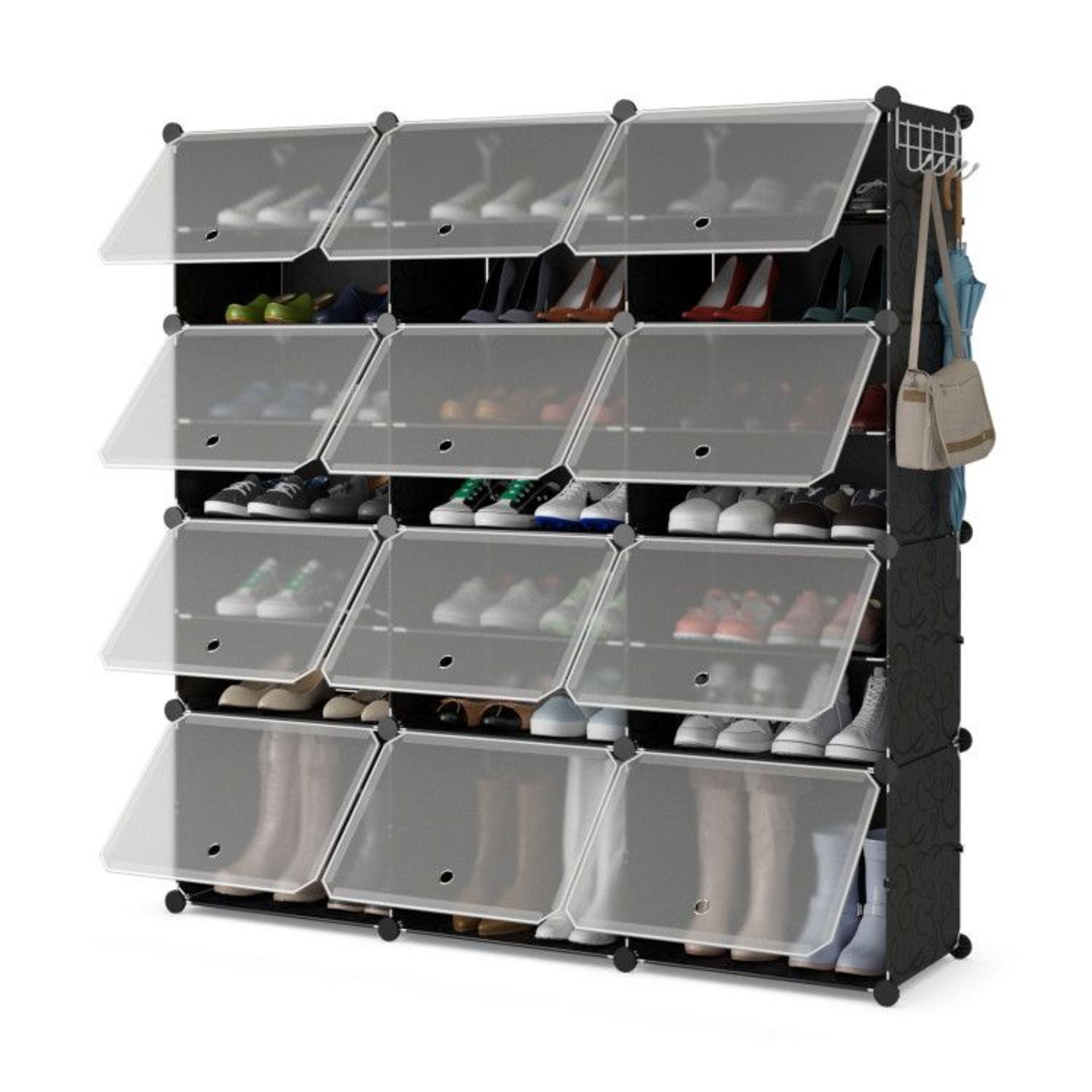 12-Cube 48 Pairs Portable Shoe Shelves with Hook. - ER53. ? DIY Your Storage Space: This modular