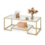 2-Tier Rectangle Tempered Glass Coffee Table with Steel Frame. - ER53. The coffee table