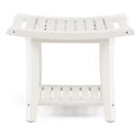Waterproof Bath Stool With Curved Seat And Storage Shelf-White BA7859WH. - ER53. Made Of Hdpe