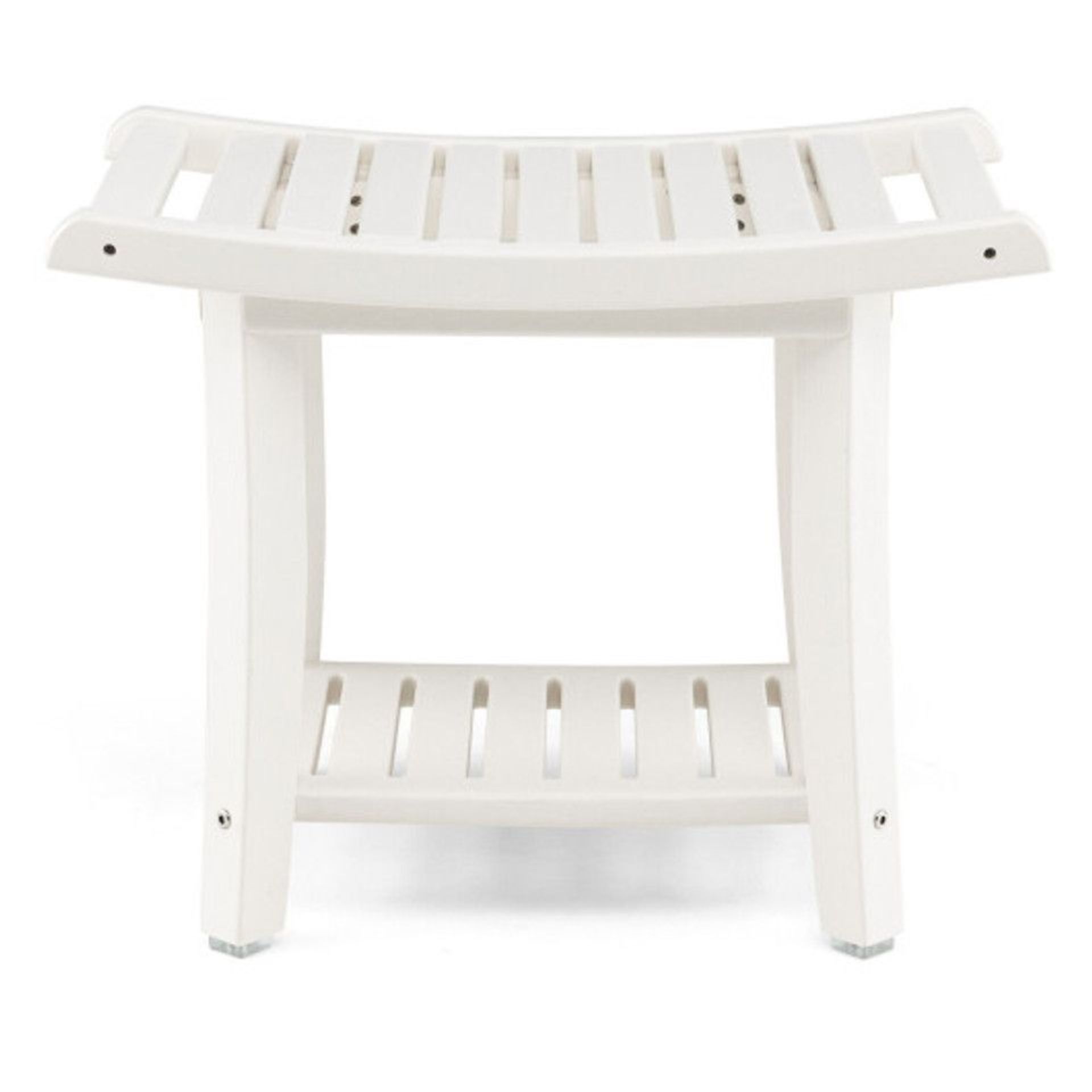 Waterproof Bath Stool With Curved Seat And Storage Shelf-White BA7859WH. - ER53. Made Of Hdpe