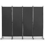 JV10724GR 6FT 4-Panel Folding Room Divider Privacy Screen with Lockable Wheels. - ER53.