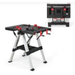 2 IN 1 PORTABLE FOLDING WORK BENCH SAWHORSE WORKTABLE WITH ADJUSTABLE HEIGHT-RED. - ER53. As a