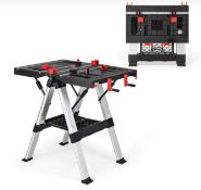 2 IN 1 PORTABLE FOLDING WORK BENCH SAWHORSE WORKTABLE WITH ADJUSTABLE HEIGHT-RED. - ER53. As a