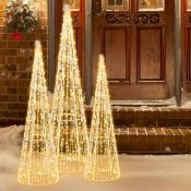 Multigot Set of 3 Lighted Christmas Trees, Festival Cone Xmas Trees with Star Strings, Pre-Lit