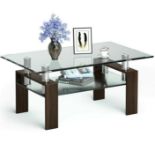 MODERN GLASS COFFEE TEA TABLE WITH OPEN SHELF-COFFEE. - ER53. The 2-tier design provides a lot of