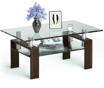 MODERN GLASS COFFEE TEA TABLE WITH OPEN SHELF-COFFEE. - ER53. The 2-tier design provides a lot of