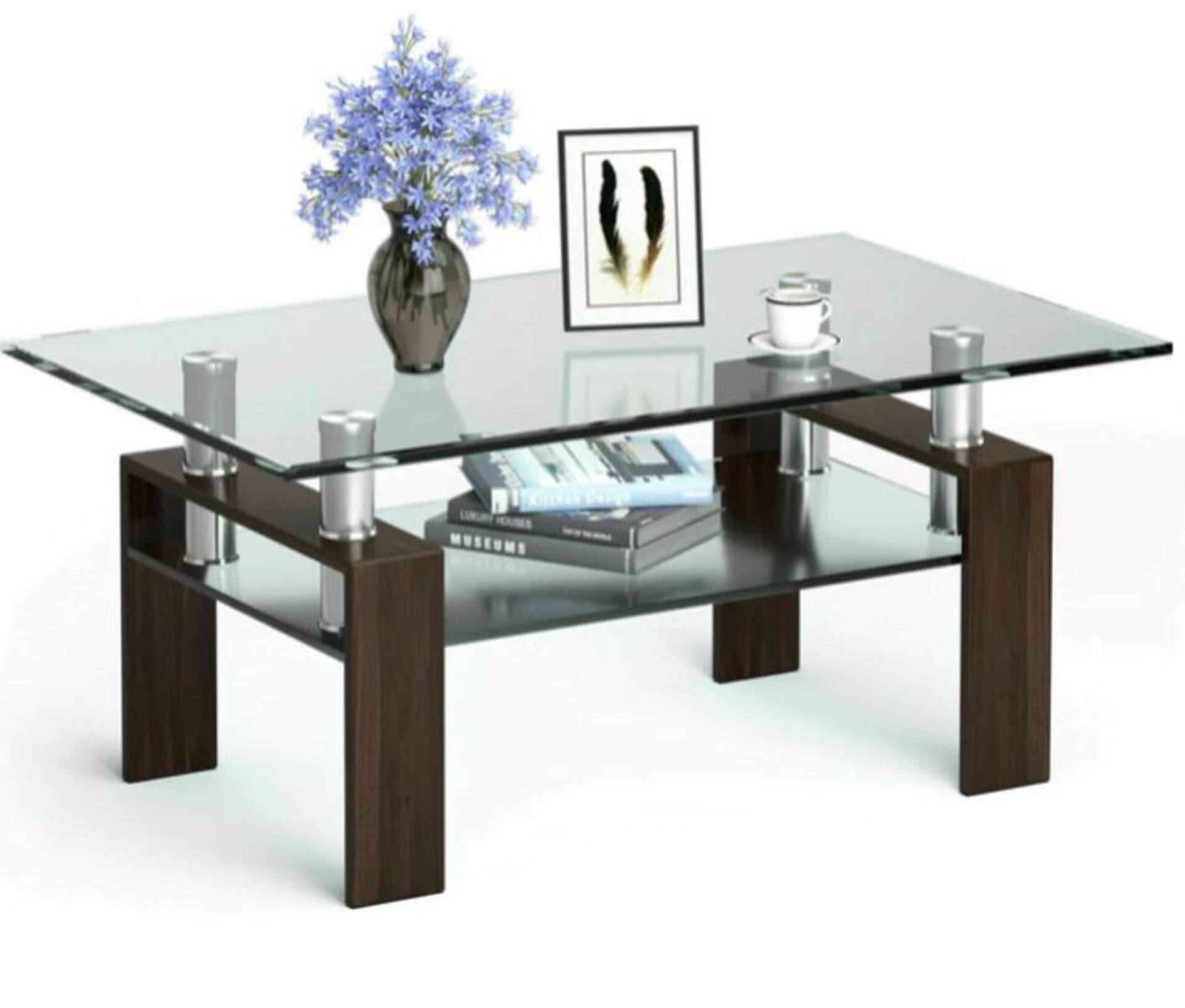 MODERN GLASS COFFEE TEA TABLE WITH OPEN SHELF-COFFEE. - ER53. The 2-tier design provides a lot of