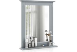 Multigot Bathroom Mirror with Shelf, 55 x 43cm Wall-Mounted Vanity Mirror with Open Shelf & Wooden