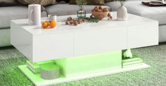 LED COFFEE TABLE WITH 2 DRAWERS AND REMOTE CONTROL-WHITE. - ER53. The coffee table is designed