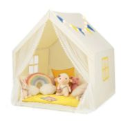 KIDS AND TODDLERS PLAYHOUSE WITH WASHABLE COTTON MAT AND STAR LIGHTS AND WINDOWS-BEIGE. - ER53.