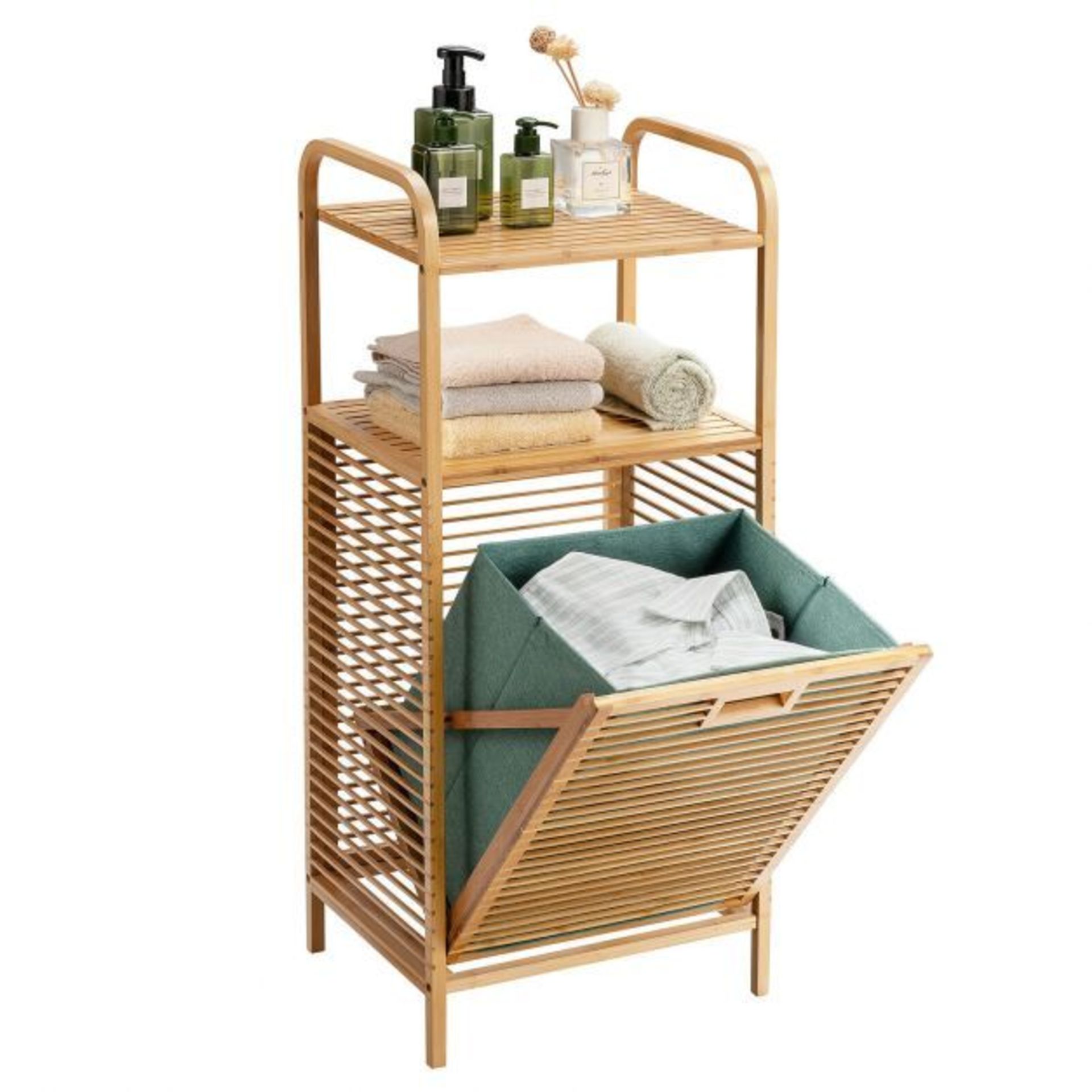 Bamboo Laundry Bin with Storage and Removable Basket. - ER53. Space-Saving Design: In order to