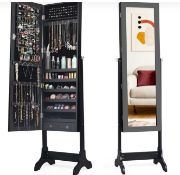 FREESTANDING JEWELRY CABINET WITH FULL-LENGTH MIRROR AND DRAWERS-BLACK. - ER53. With this