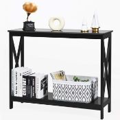 CASART 2/3-Tier Console Table, X-Design Wooden Side End Table with Shelves, Narrow Sofa Table Hall