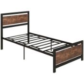 HOMCOM Single Size Metal Bed Frame with Headboard & Footboard, Strong Slat Support Solid Bedstead