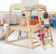6-IN-1 INDOOR JUNGLE GYM KIDS WOODEN PLAYGROUND CLIMBER PLAYSET-MULTICOLOR. - ER53. Made of