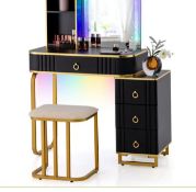RGB LED VANITY SET WITH MIRROR AND LIGHTS-BLACK. - ER53. The vanity desk comes with an LED lighted