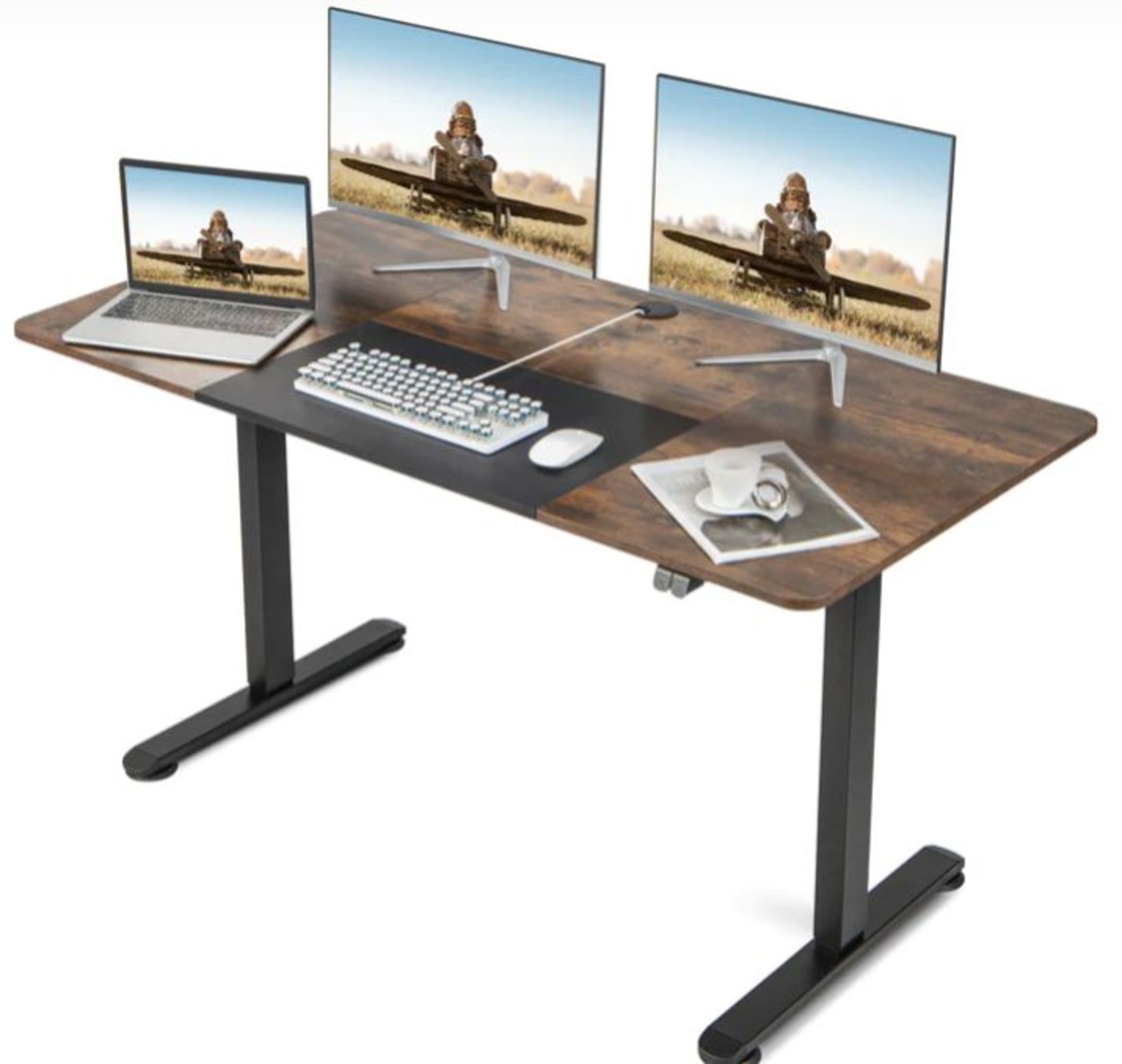 HEIGHT ADJUSTABLE HOME OFFICE COMPUTER DESK WITH HEADPHONE HOOK-BROWN. - ER53. While others are