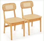 RATTAN DINING CHAIRS SET OF 2 WITH SIMULATED RATTAN BACKREST AND WOOD FRAME-NATURAL. - ER53. With
