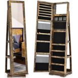 3-in-1 Jewelry Cabinet, Lockable Jewelry Armoire Storage Unit with Full Length Mirror and Display