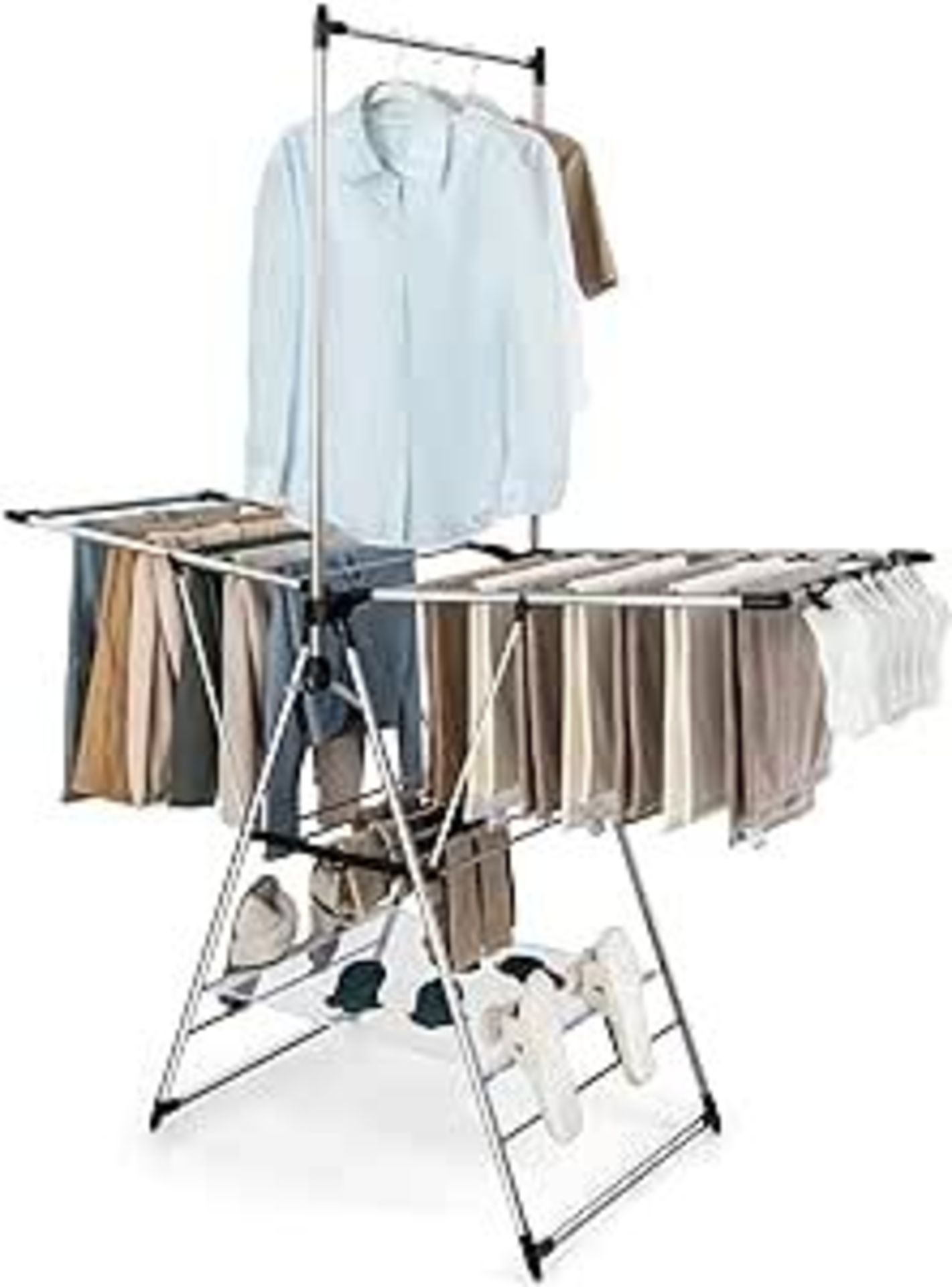 Multigot Clothes Drying Rack, Gullwing Style Folding Clothes Airer with Height-Adjustable Wings
