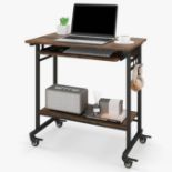 SFAREST Computer Desk, PC Laptop Writing Office Table with 4 Lockable Casters & Pull-out Design,