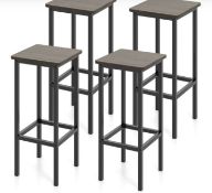 SET OF 4 BAR STOOL SET WITH METAL LEGS AND FOOTREST-GREY. - ER53. Each stool features a square