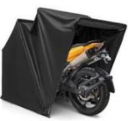 OUTDOOR MOTORCYCLE SHELTER STORAGE SHED WITH 600D OXFORD FABRIC COVER-BLACK. - ER53. The
