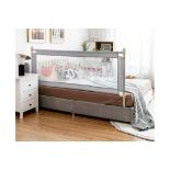 175CM BABY BED RAIL GUARD WITH DOUBLE SAFETY LOCK AND ADJUSTABLE HEIGHT-GREY. - ER53.