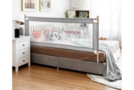 175CM BABY BED RAIL GUARD WITH DOUBLE SAFETY LOCK AND ADJUSTABLE HEIGHT-GREY. - ER53.