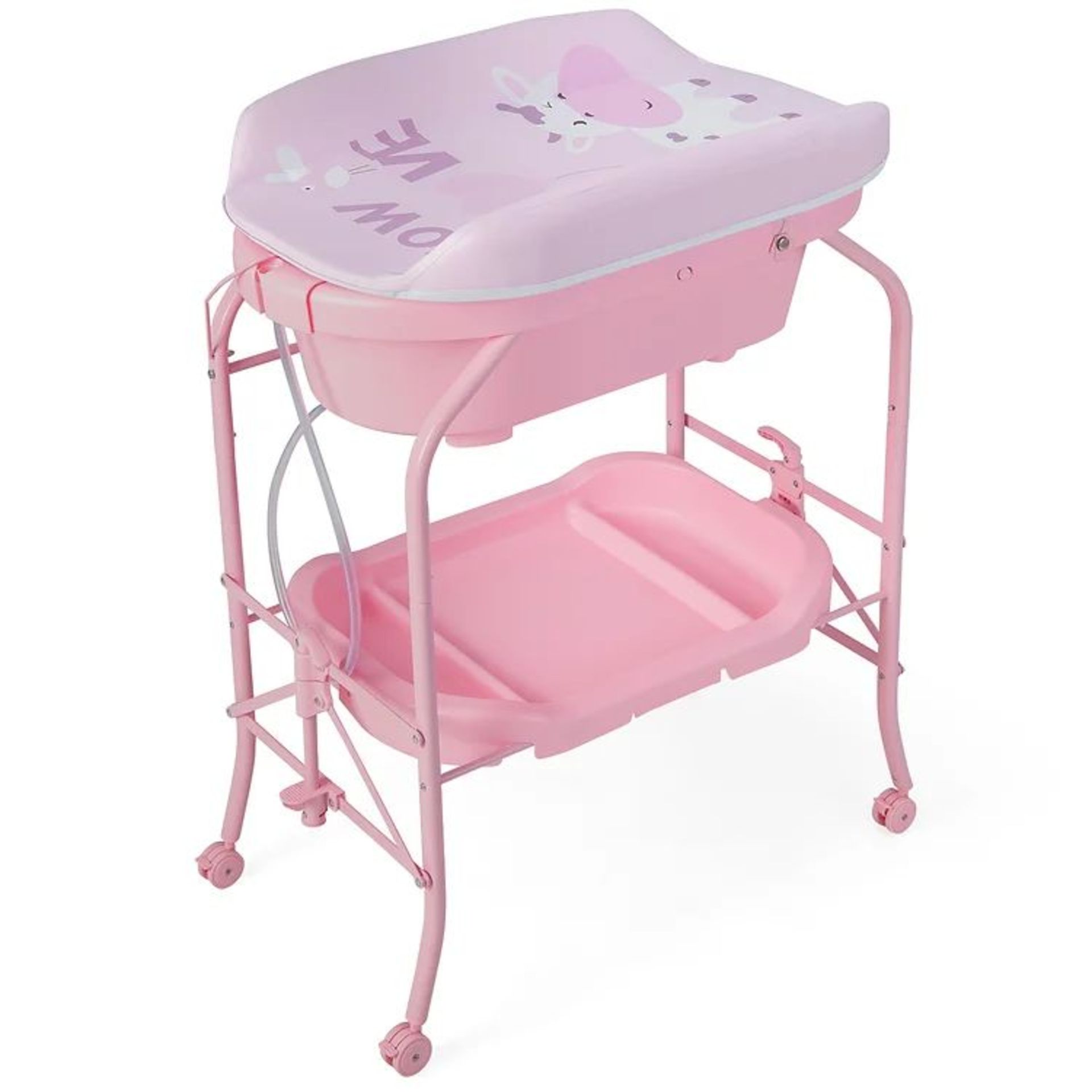 2-In-1 Baby Change Table with Bathtub and Folding Changing Station-Pink. - ER53. With a practical