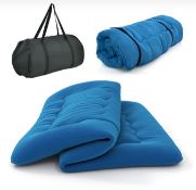 FLOOR FUTON MATTRESS MEDIUM FIRM THICKENED TATAMI MAT WITH CARRYING BAG-BLUE-COMPACT DOUBLE - ER53.