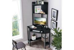 Corner Computer Desk With Hutch And Storage Shelves-Black. - ER53. This corner desk is sturdy enough