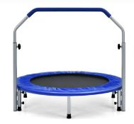 101CM FOLDABLE TRAMPOLINE WITH 4-LEVEL ADJUSTABLE HANDLE FOR ADULTS-BLUE. - ER53. Jumping Cardio