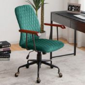 Velvet Home Office Chair With Wooden Armrest Green. - ER53. The leisure chair is a charming as