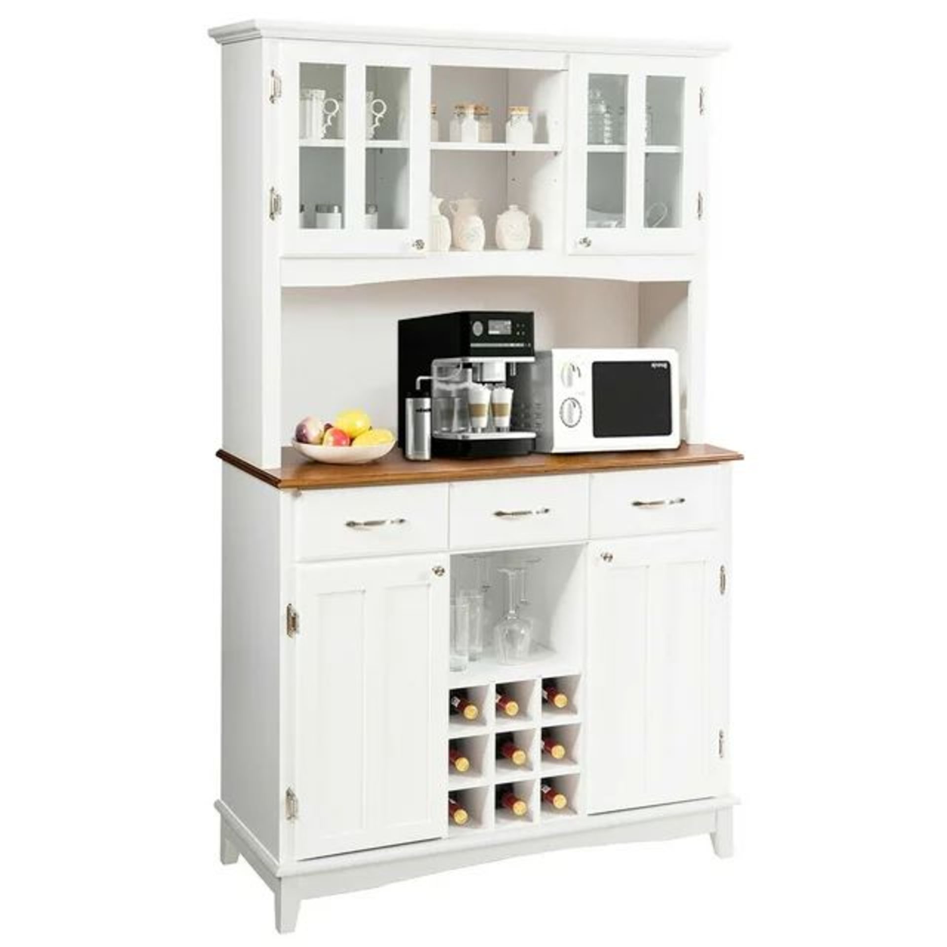 Buffet And Hutch Kitchen Storage Cabinet Cupboard w/ Wine Rack & Drawers White. - ER53. Spacious