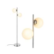 Modern Freestanding 2 Heads Globe Floor Lamp with Foot Switch-Silver. -ER53.