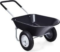 2-Wheeled Wheelbarrow, Heavy Duty Garden Cart with 33cm Pneumatic Tires and Handle, Home Yard