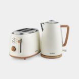Fika Cream & Wood 2 slice Kettle & Toaster Set. - ER51. Featuring wood-effect accents and a clean