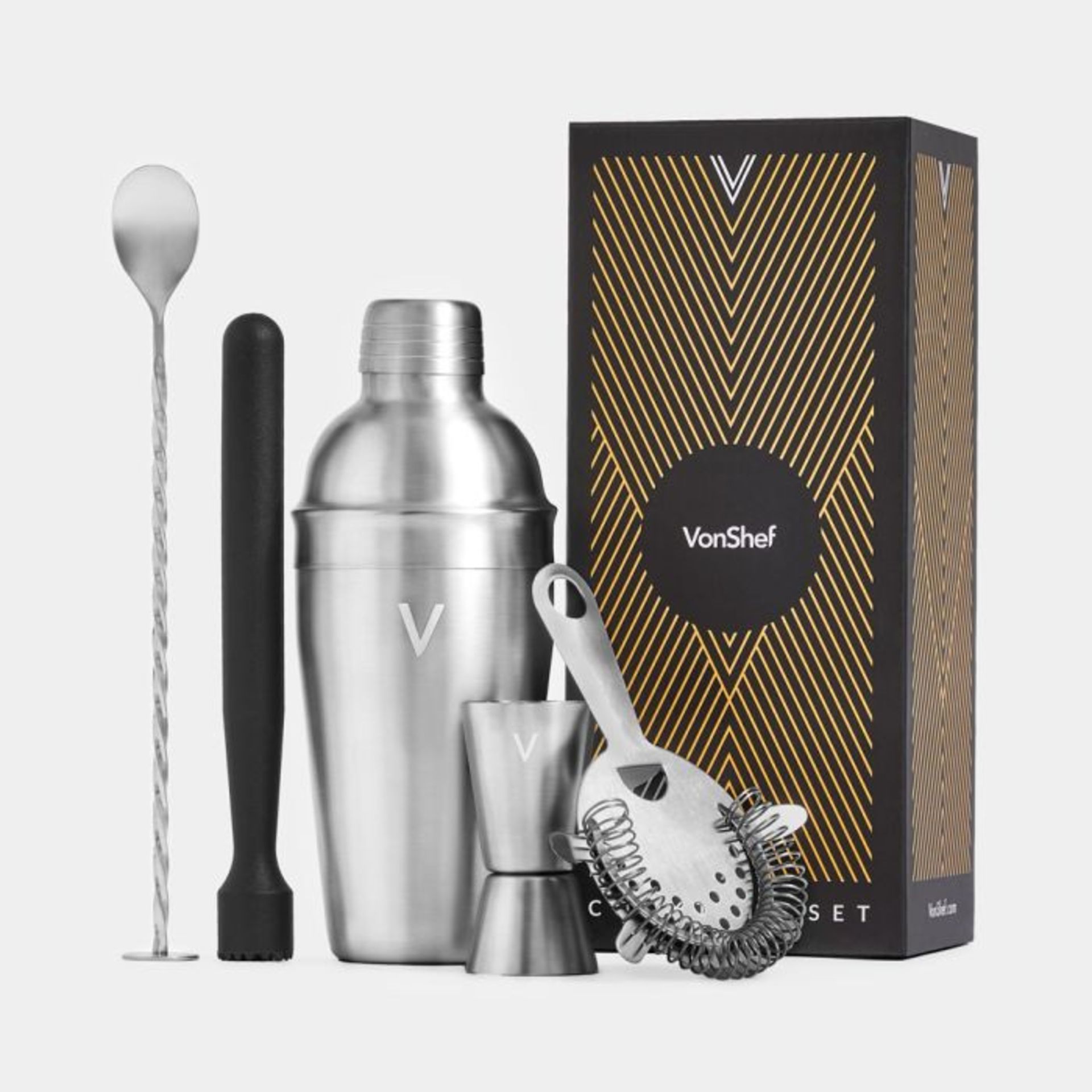 Manhattan Silver Cocktail Set 5pc. - ER51. Conquer the cocktail world with our cocktail making