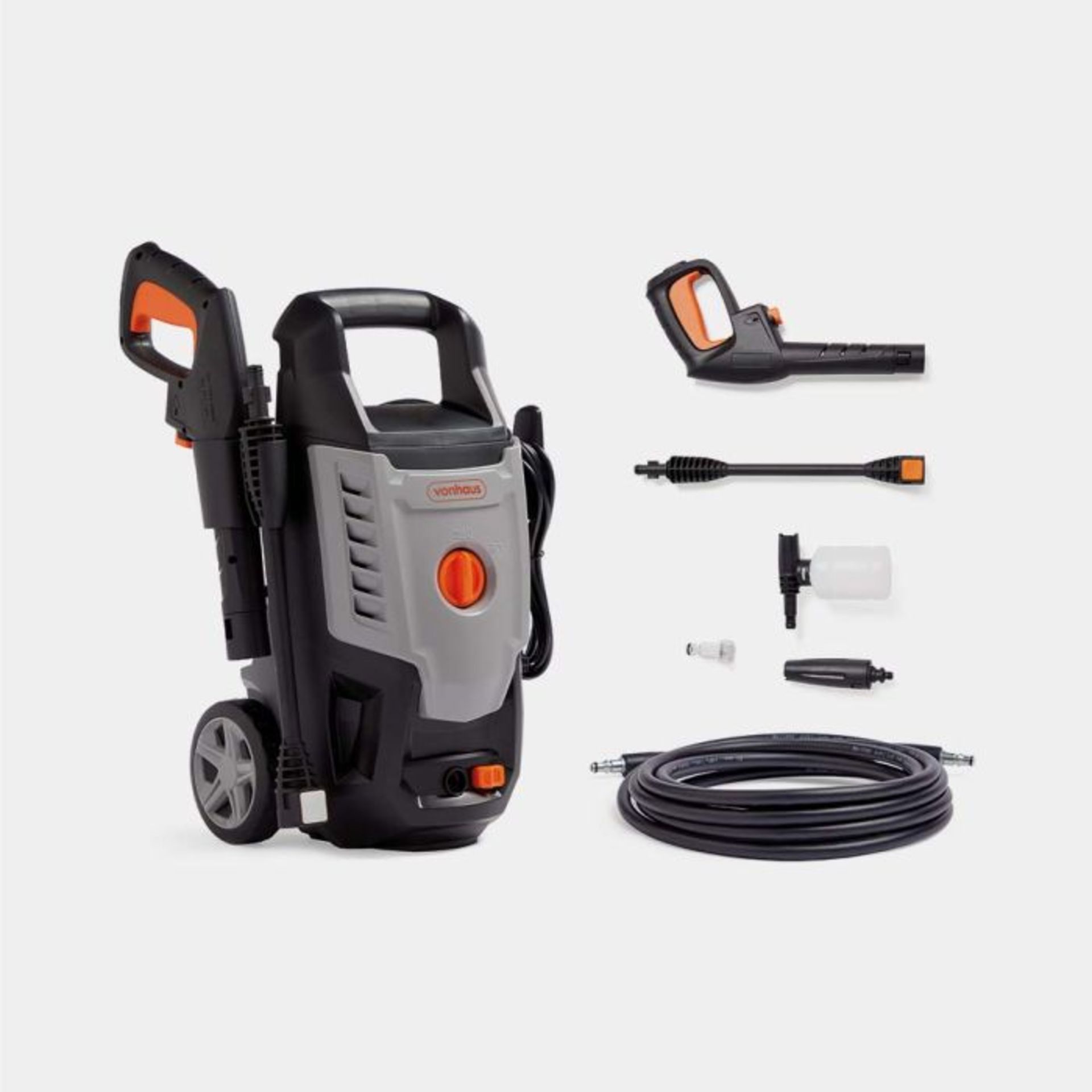 1600W Pressure Washer. - ER51. Featuring a wobble pump for self-priming, the washer is powered by
