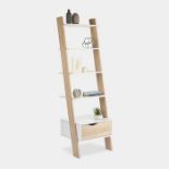 White & Oak Effect Ladder Bookcase. - ER51. RRP £159.99. Combining classic white with natural oak-