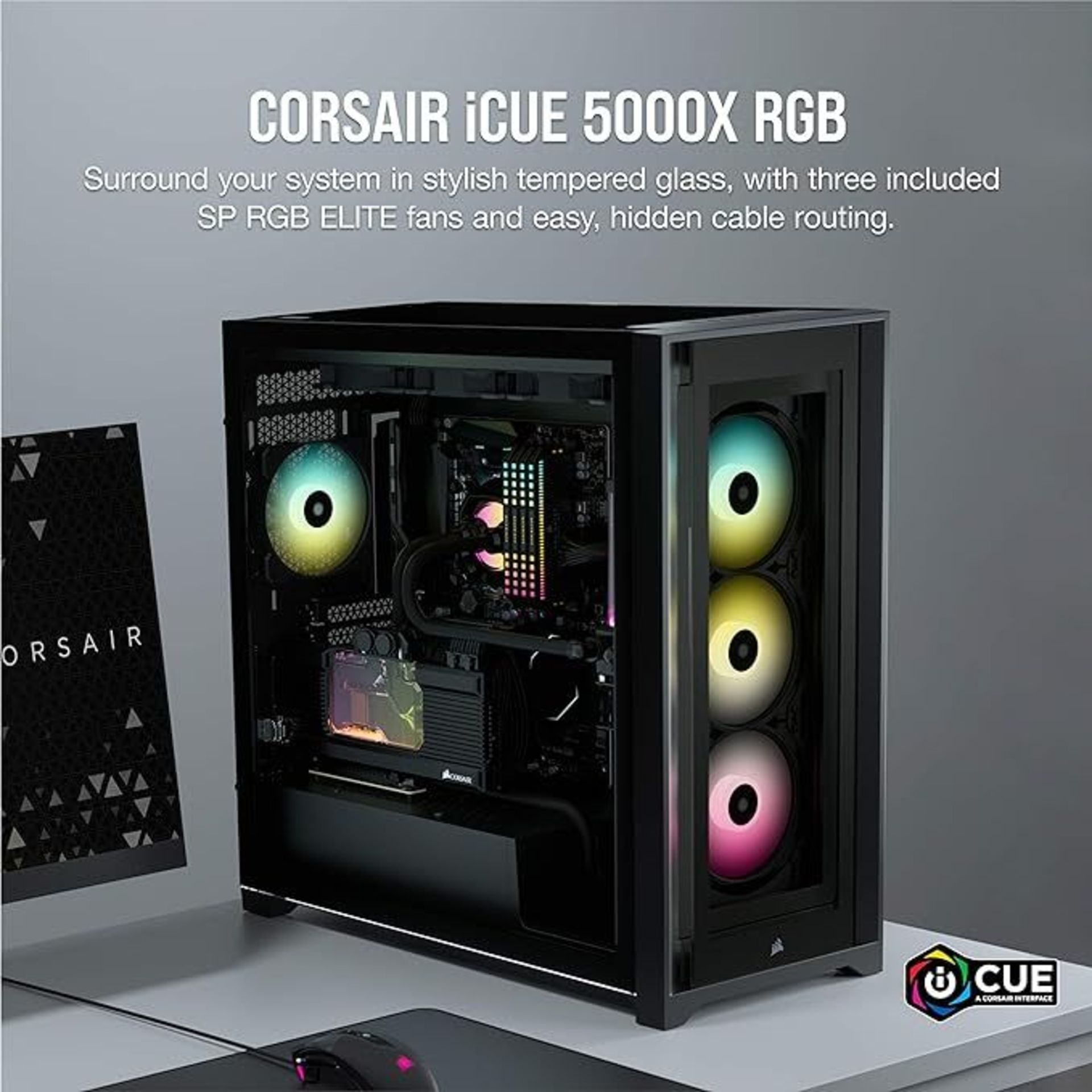 Corsair iCUE 5000X RGB Tempered Glass Mid-Tower ATX Smart Case (Four Tempered Glass Panels, - Image 2 of 3