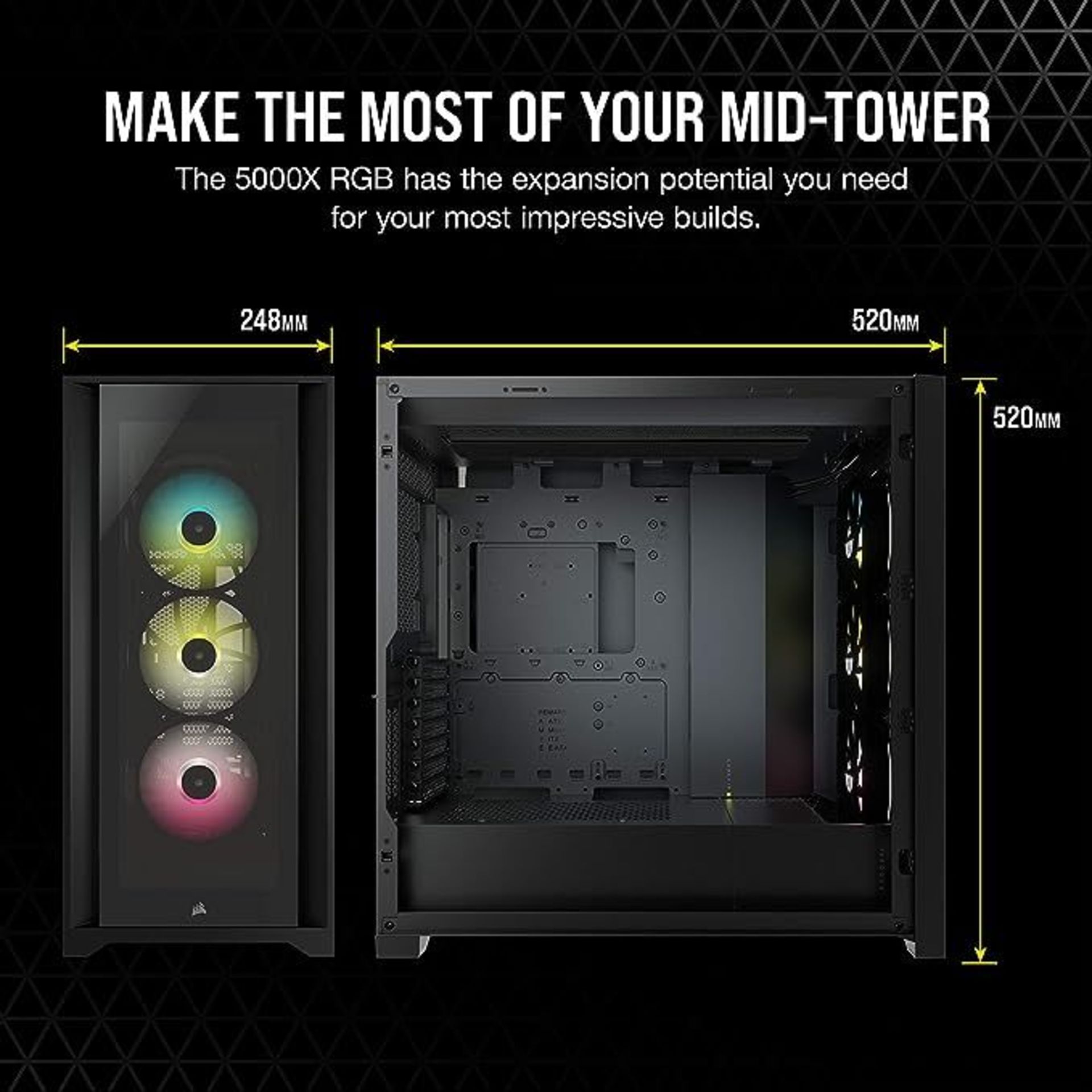 Corsair iCUE 5000X RGB Tempered Glass Mid-Tower ATX Smart Case (Four Tempered Glass Panels, - Image 3 of 3