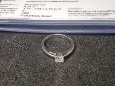 Certified Platinum Ring with 0.34 Carat Princess Cut Diamond. Colour Grade: E. Clarity Grade VS2