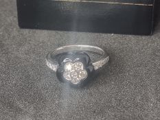 Extravagant 18 Carat White Gold Ring with Oynx & Clear Stones